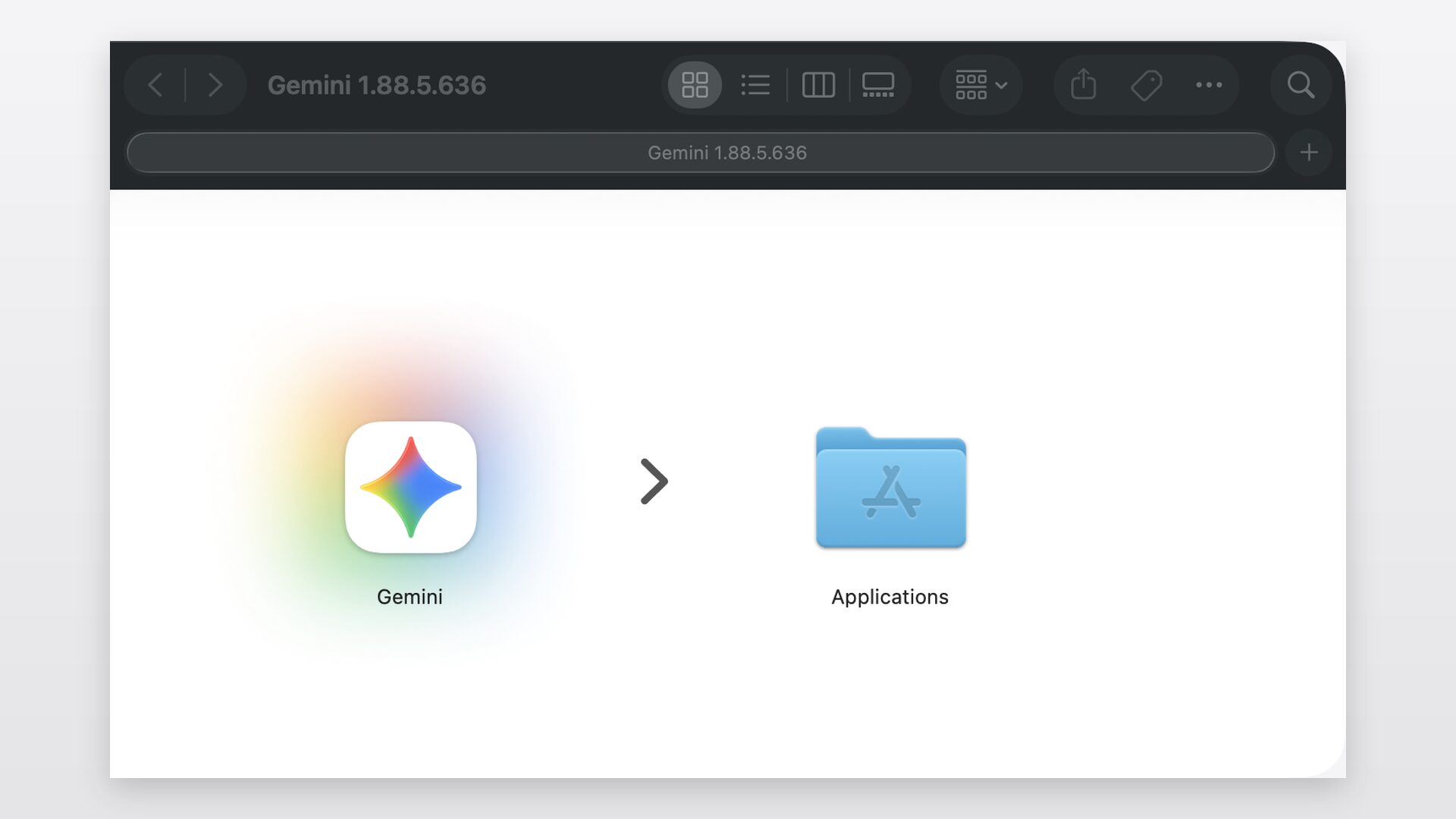 .dmgを開いてGeminiのアイコンを「Applications」フォルダへドラッグする画面のスクリーンショット